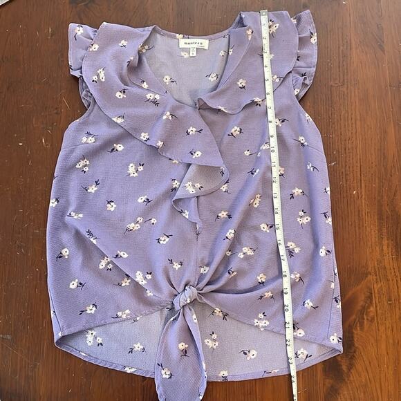 Monteau Small Womens Top Ruffles Purple Light Flowers Tie Bottom Style 28530 - Picture 7 of 8